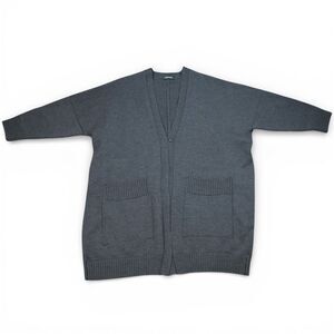 Eskandar 100% Merino Wool Oversized Cardigan Gray Open Front Pockets